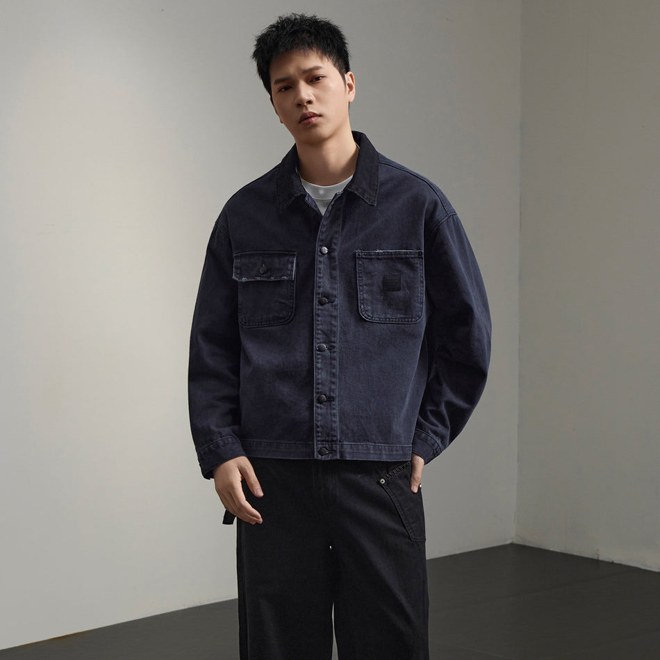 Pure Cotton Washed Color-Block Work Jacket for Men