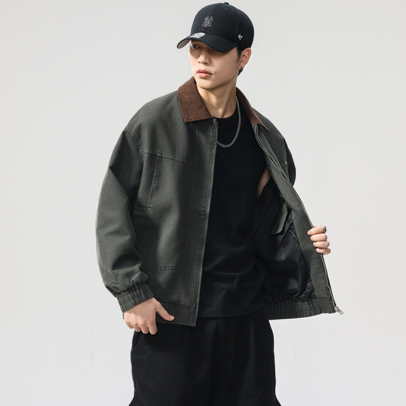 American Retro Frosted Barn-Style Work Jacket for Men