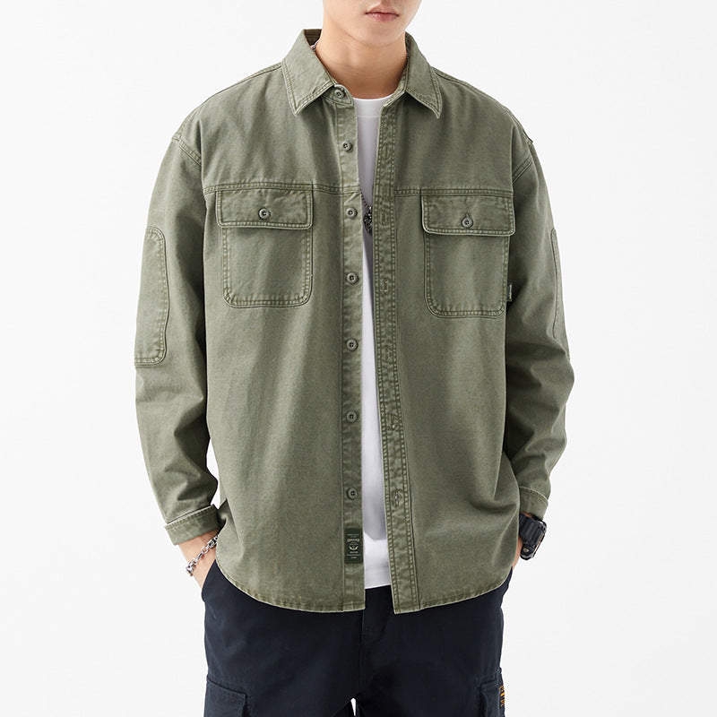 American Retro Loose Denim Hunting Shirt Jacket for Men