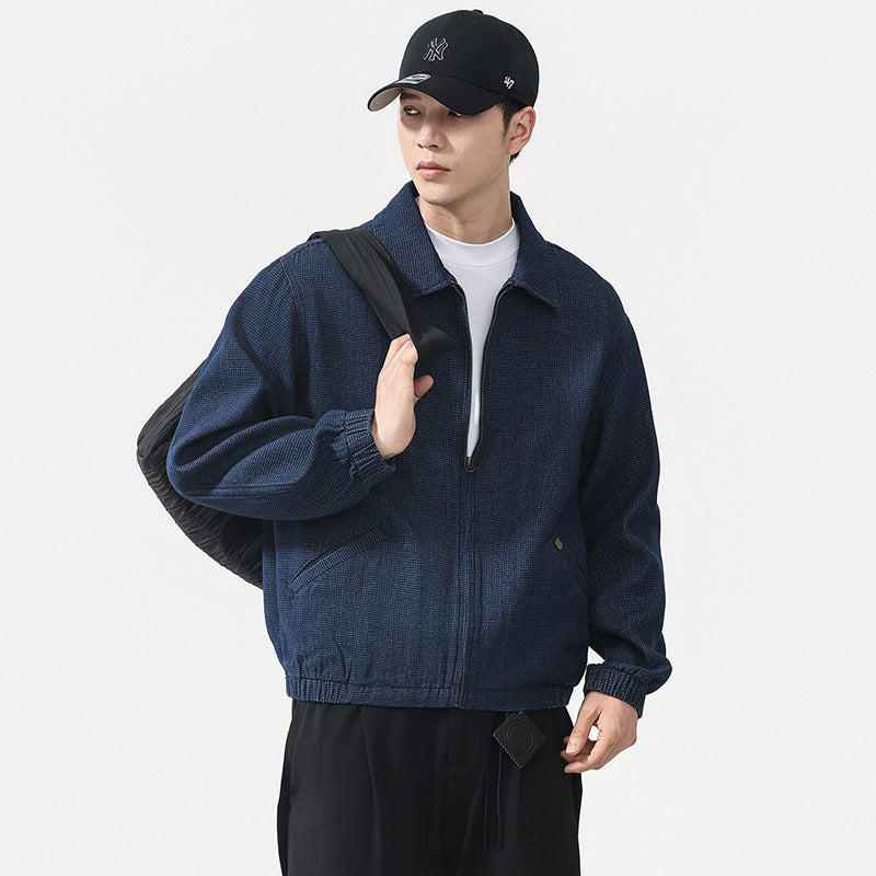 American Retro Loose Denim Hunting Coach Jacket for Men
