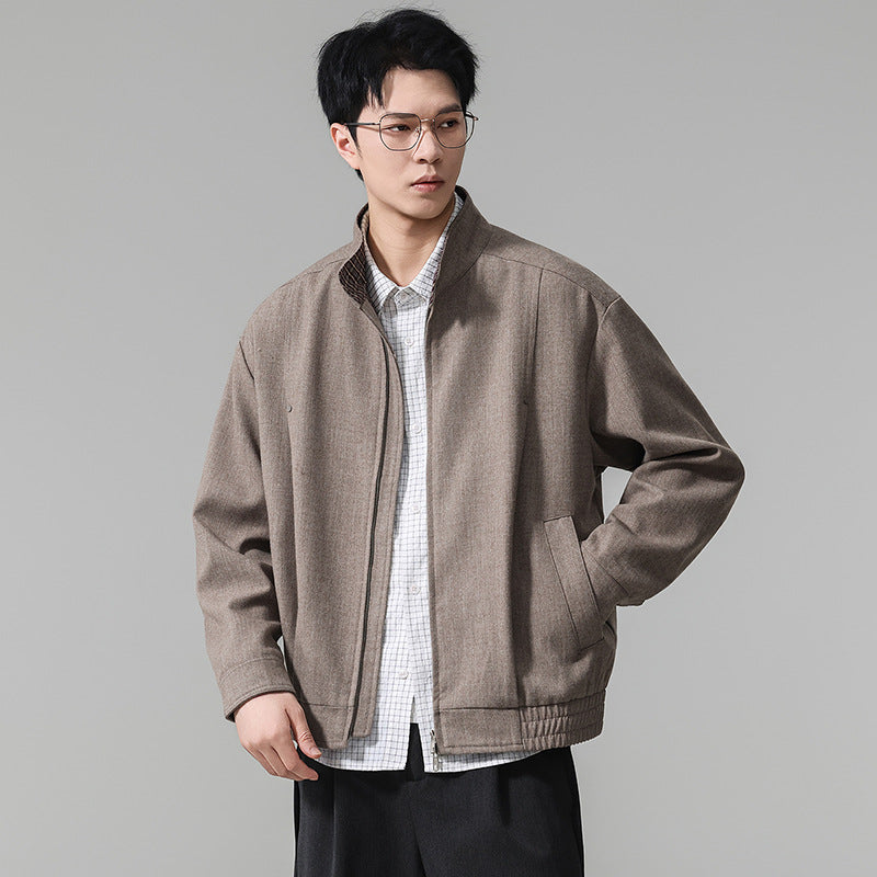 Cleanfit Retro Stand Collar Double-Zip Jacket for Men