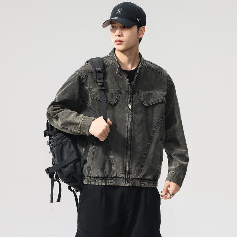 Heavy Washed Wasteland Denim Workwear Jacket for Men