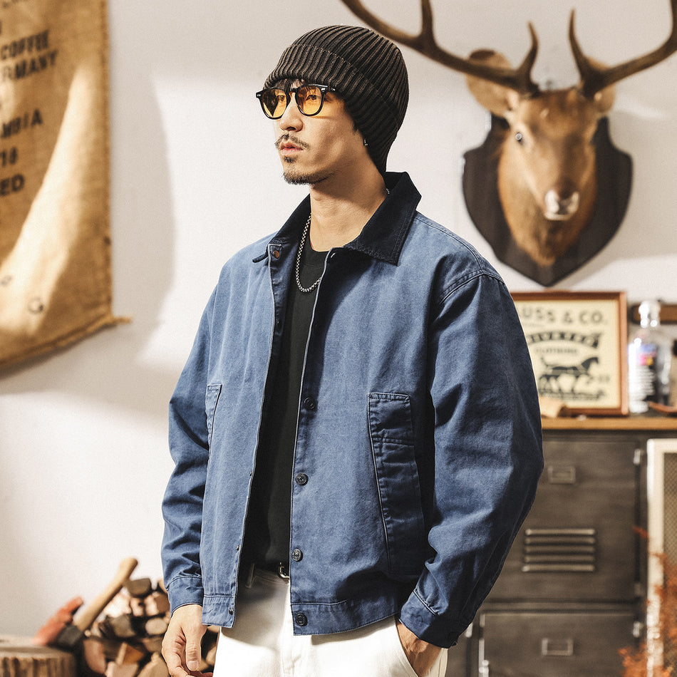 American Retro Blue Barn-Style Work Jacket for Men