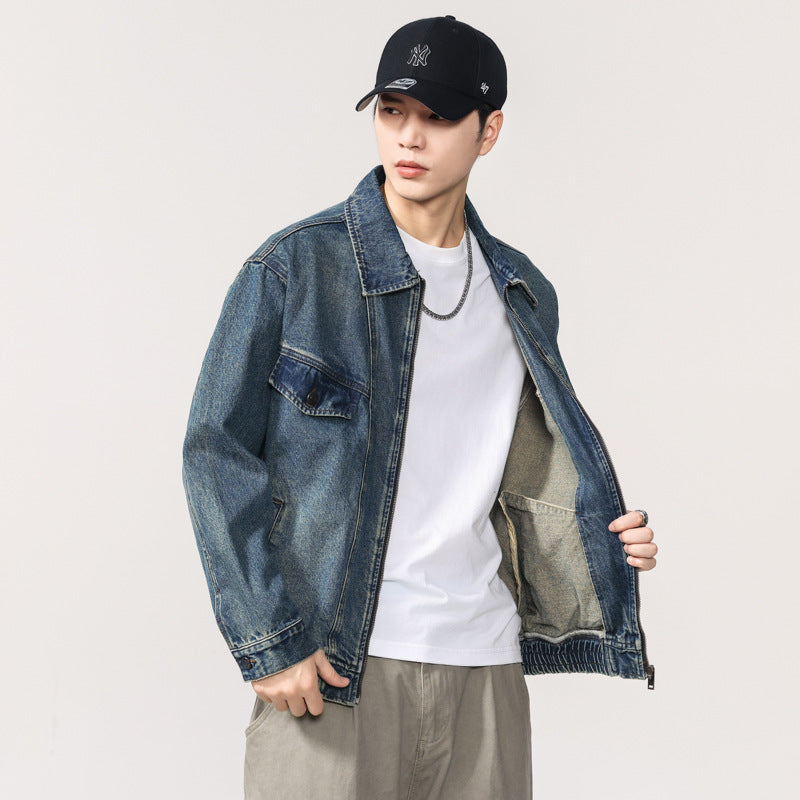 Heavy Washed Patchwork Deconstructed Denim Jacket for Men