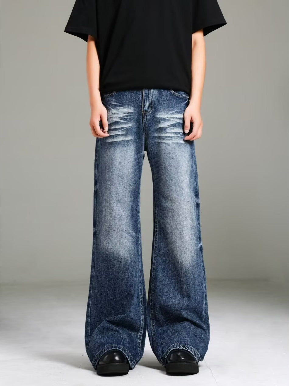 Washed Retro Flared Jeans for Men Floor-Length