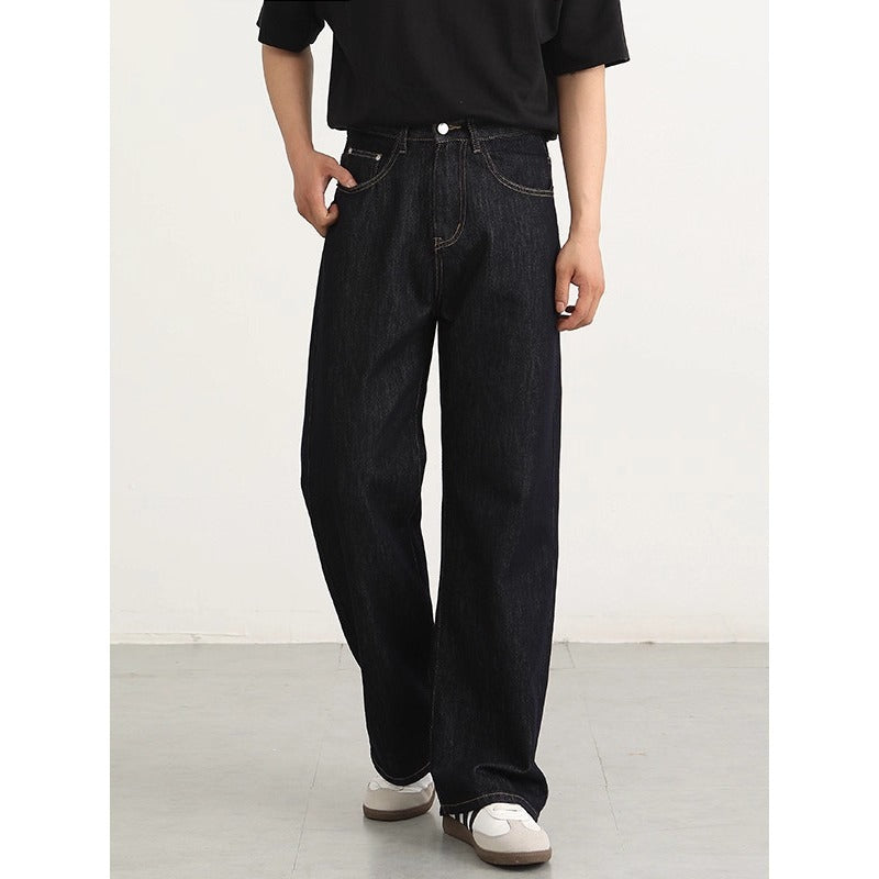 Black Loose Straight-Leg Wide-Leg Jeans for Men