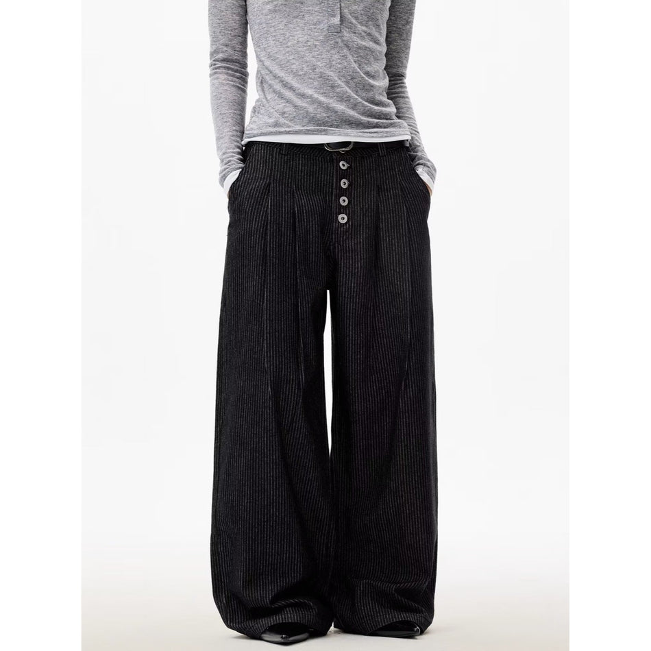 American High-Street Double-Pleated Wide-Leg Jeans for Men
