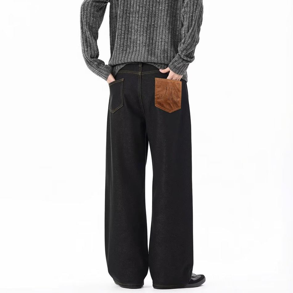 American Retro Patchwork Baggy Wide-Leg Jeans for Men
