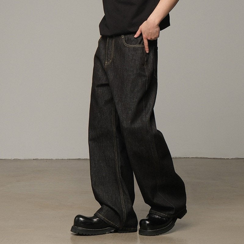 Black Washed A-Line Wide-Leg Jeans for Men