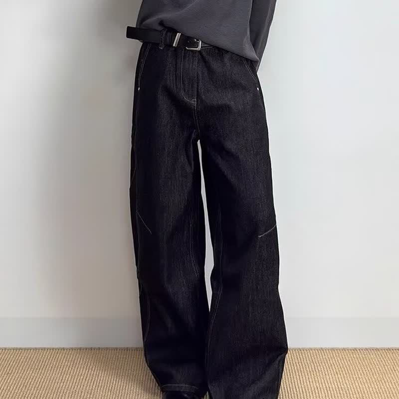 Washed Deconstructed Scimitar Wide-Leg Jeans for Men