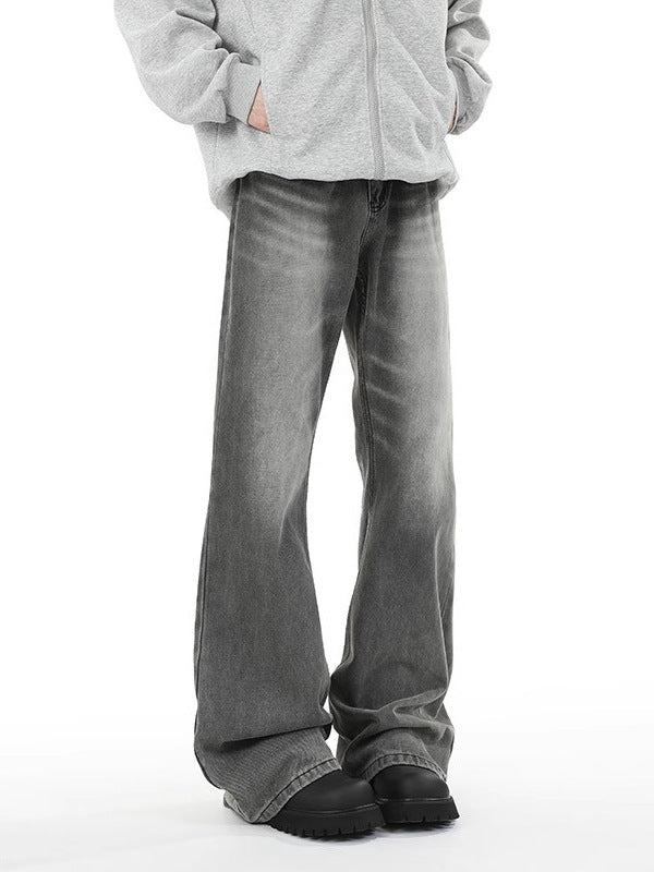 Smoky Gray Distressed Washed Wide-Leg Jeans for Men