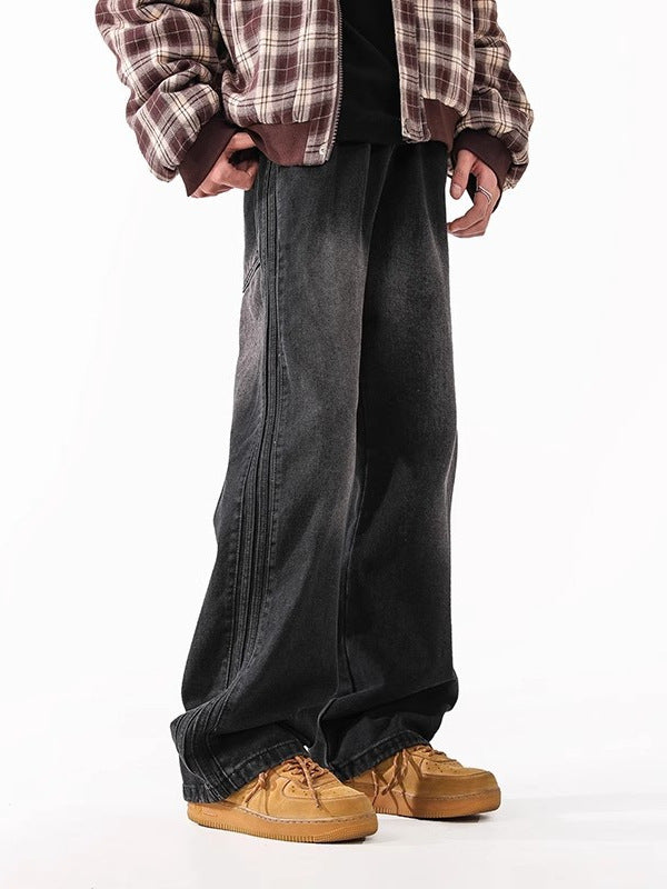 American Style Washed Straight-Leg Jeans for Men