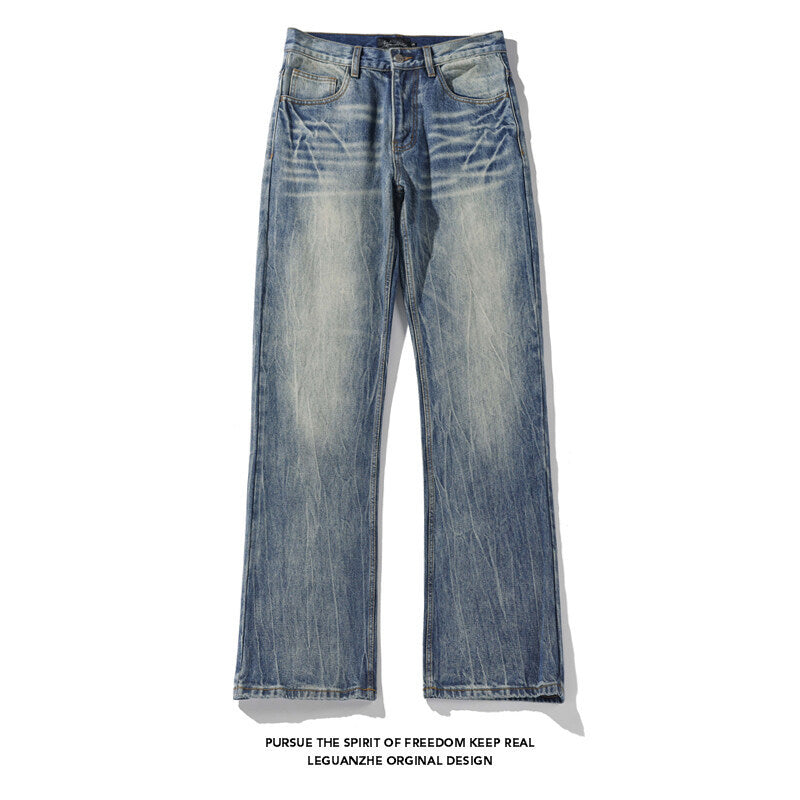 Washed Lightning Pattern Bootcut Jeans for Men