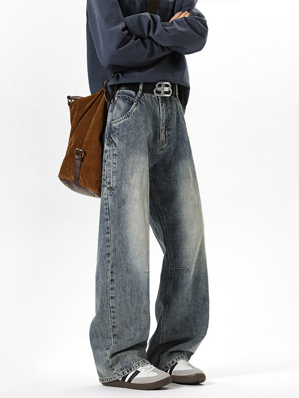 American Vintage Washed Loose Wide-Leg Jeans for Men