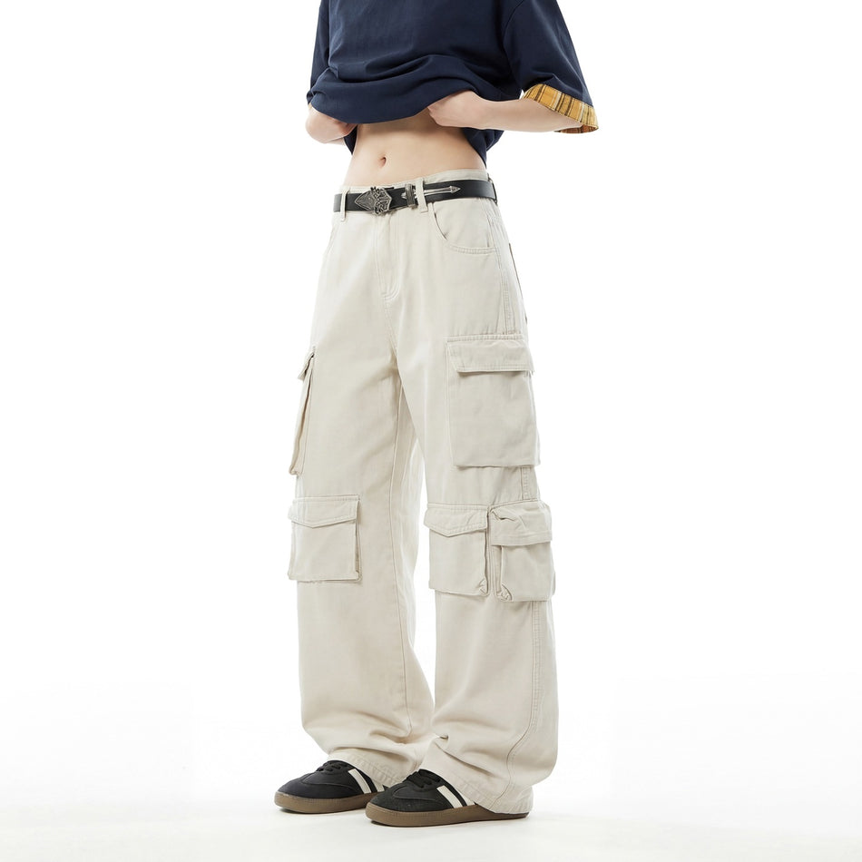 American Workwear Multi-Pocket Straight Loose Jeans for Men