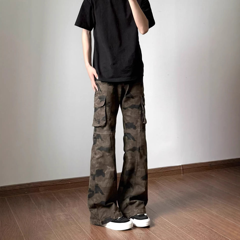 American Retro Camouflage Multi-Pocket Slim Straight Work Pants
