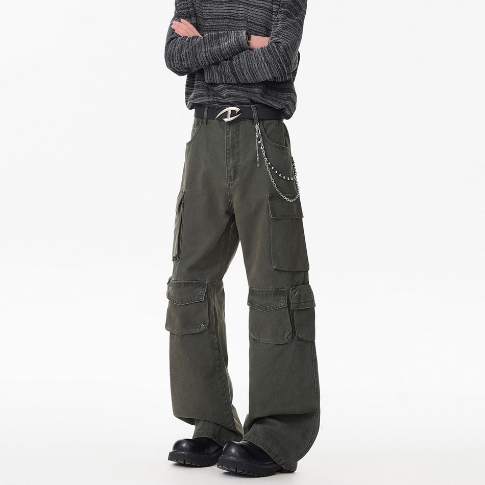 American Workwear Multi-Pocket Wide-Leg Pants for Men