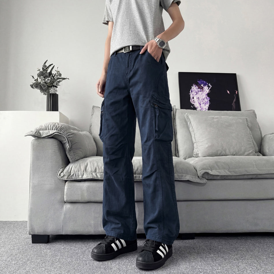 Cotton 3D Pocket Cargo Pants Straight Slightly Flared Unisex