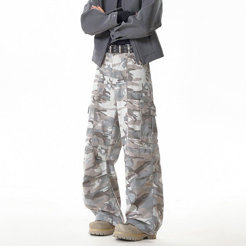 American Camouflage Cargo Wide-Leg Pants for Men and Women
