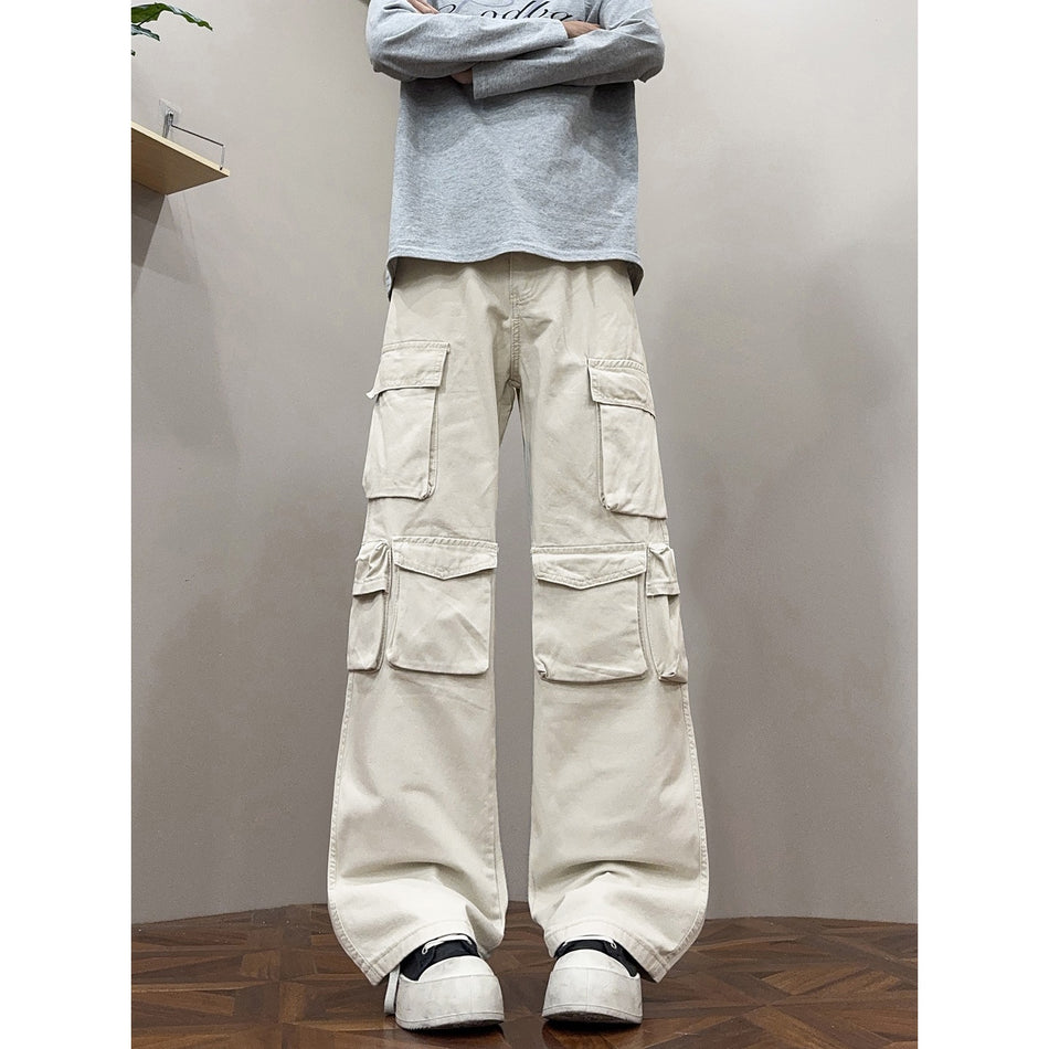 American-Style Multi-Pocket Loose Straight Cargo Pants for Men