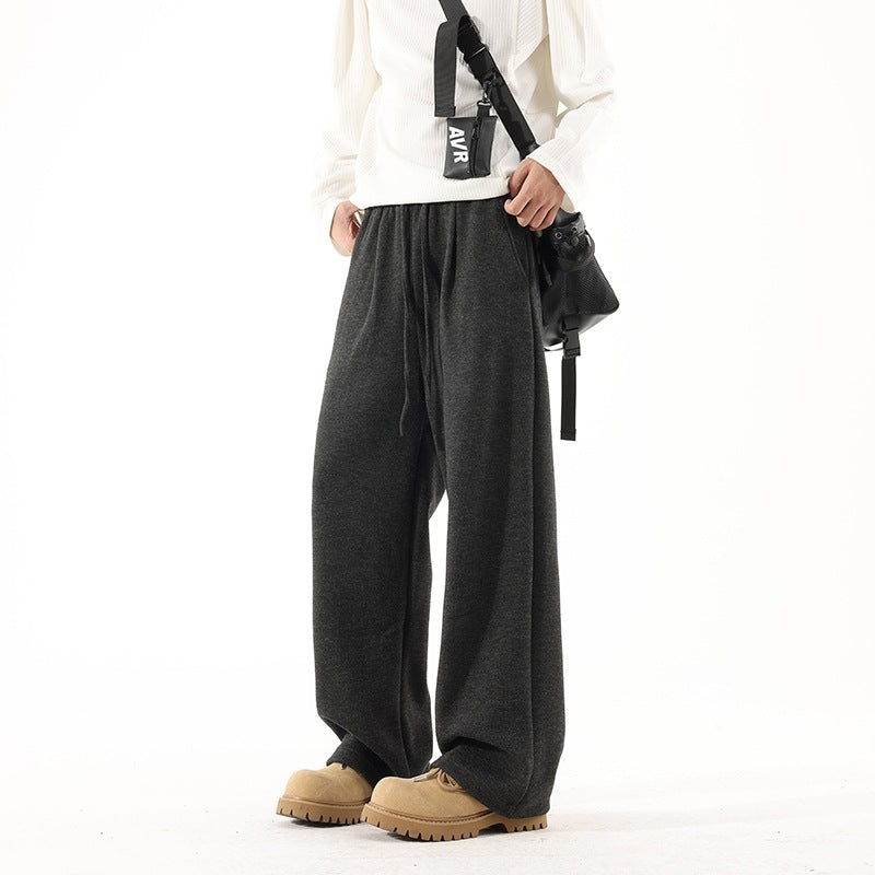Gray American Retro Draped Wide-Leg Casual Pants for Men