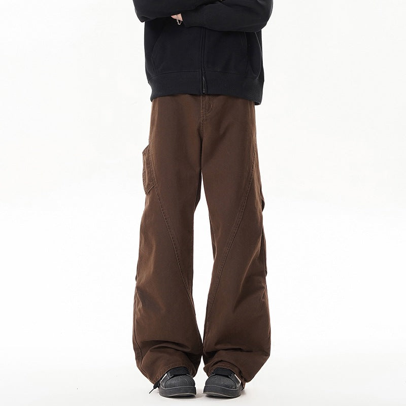 American Retro Rivet Cut Velvet Cotton Wide-Leg Jeans for Men