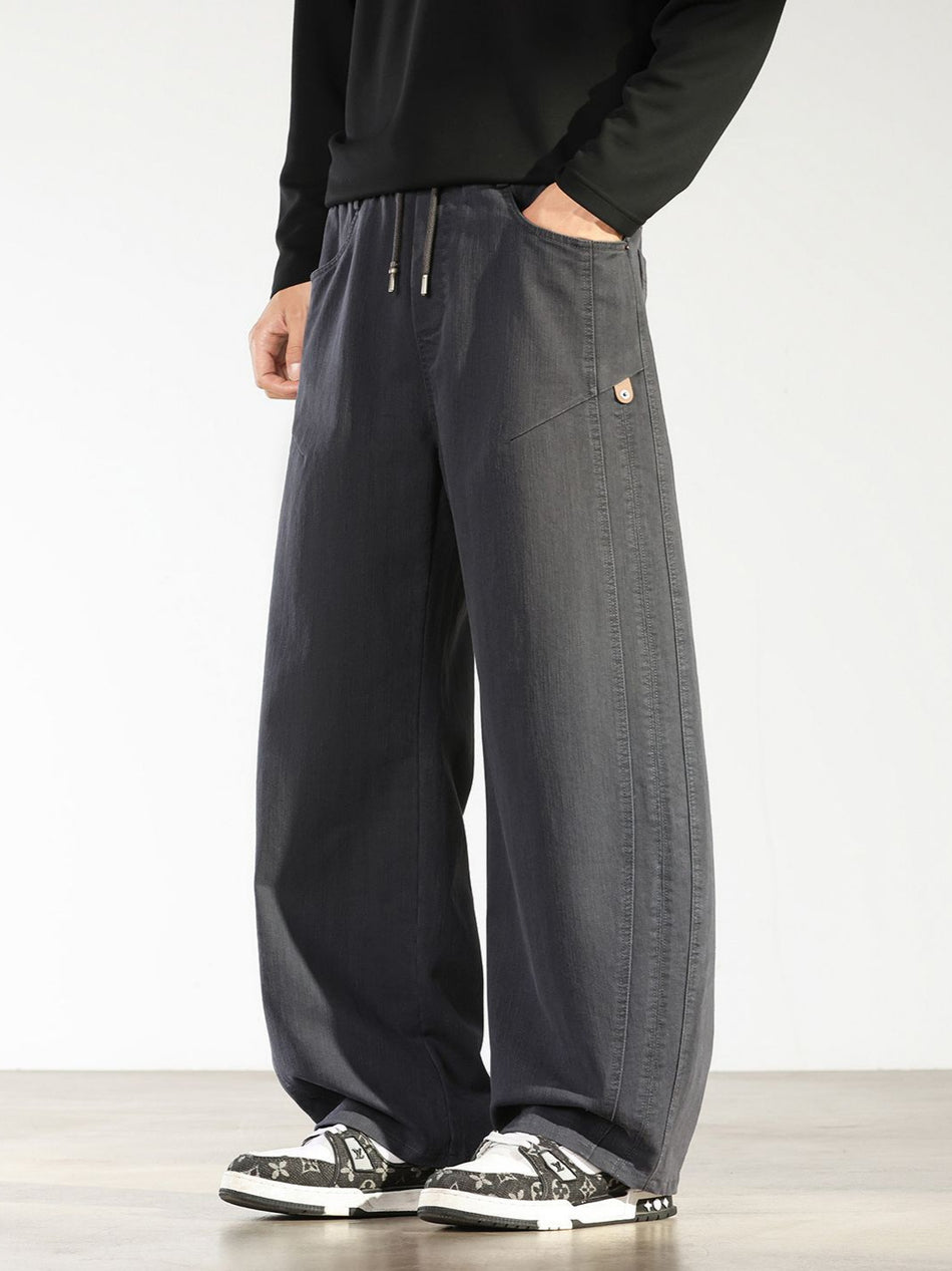 Vintage Bamboo Pattern Washed Curved Workwear Pants for Men