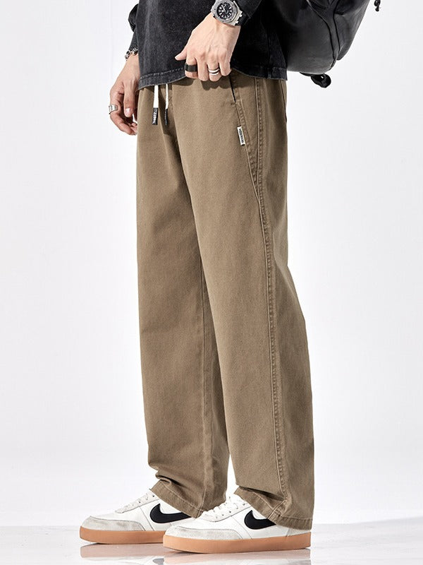 Shanggu Men's Khaki Cotton Loose Straight Casual Pants