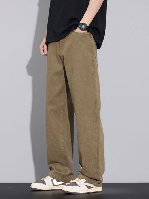 Shanggu Men's Retro Coffee Cotton Loose Straight Jeans