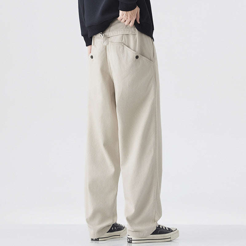 Shanggu Men's Japanese Retro Washed Loose Straight Workwear Pants