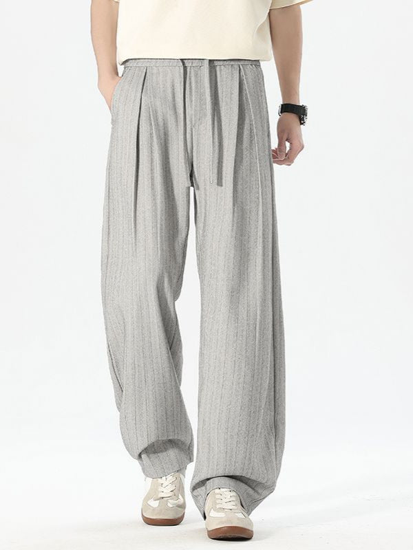 Shanggu Men's Hong Kong Style Striped Mid-Waist Casual Pants