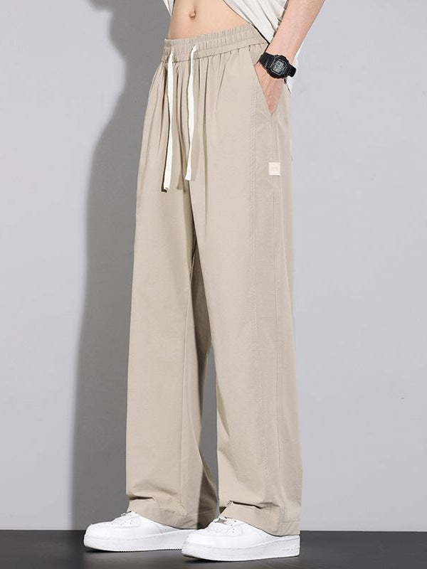 Shanggu Men's Ice Silk Draped Loose Straight Drawstring Pants