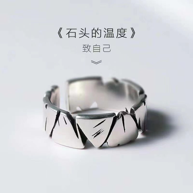 Unisex Silver Stone Open Ring with Retro Korean Style