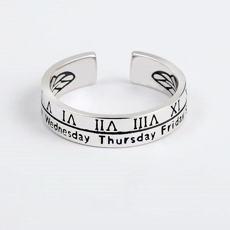 : Unisex Retro Roman Numeral Distressed Thai Silver Ring