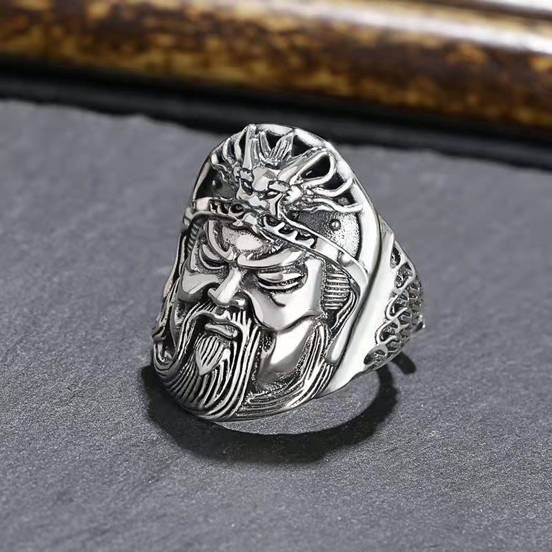 Runxin Guan Gong Retro Ring with Open Finger Design