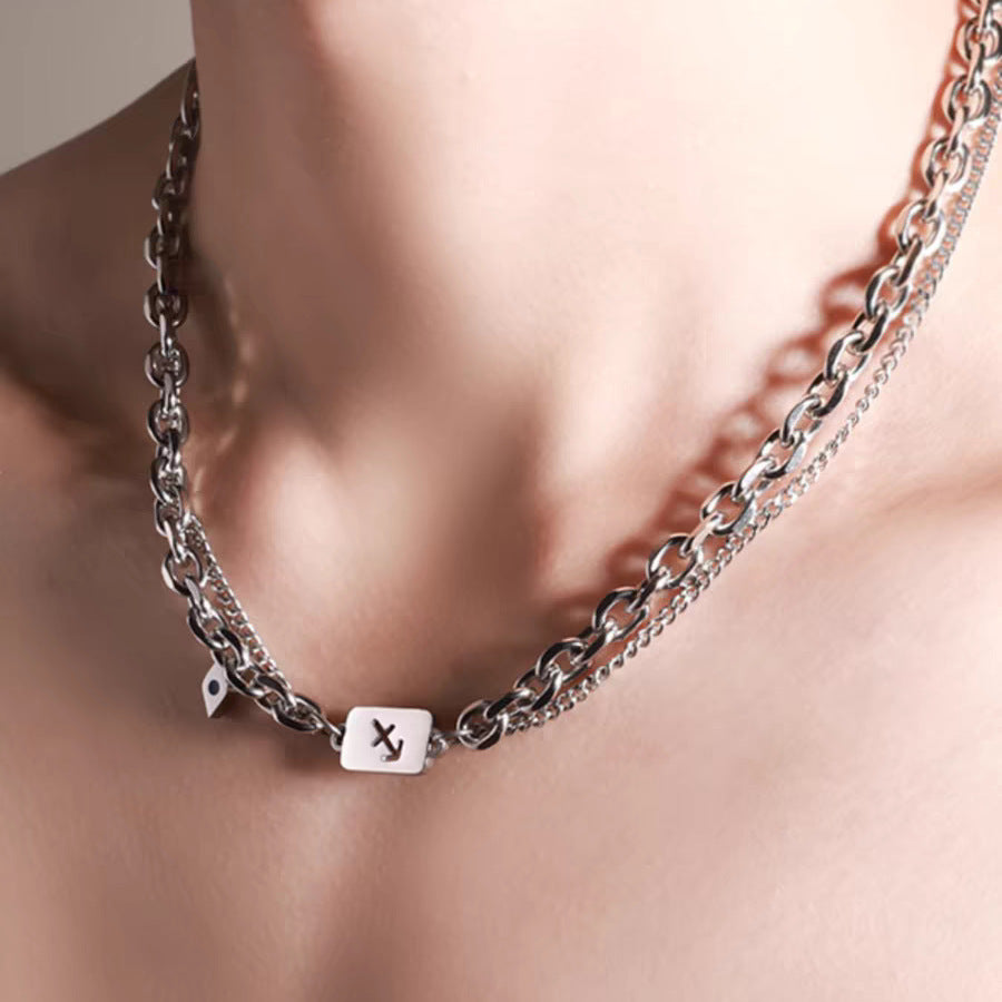 Titanium Steel Zodiac Necklace Double-Layer Chain Bracelet Set