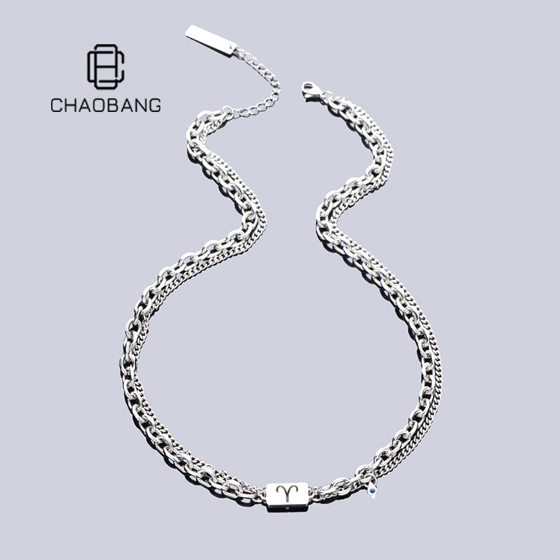 Unisex Titanium Steel Twelve Constellation Double-Layer Necklace