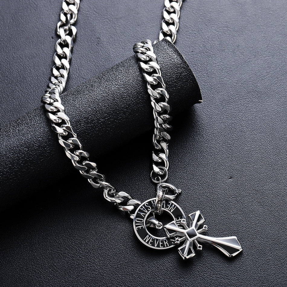 Unisex Stainless Steel Holy Cross Cuban Pendant Necklace