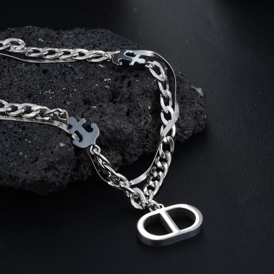 Unisex Anchor CD Letter Double-Layer Necklace