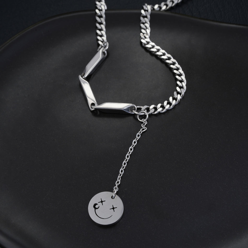 Unisex Smiley Face Tassel Pendant Collarbone Chain Necklace