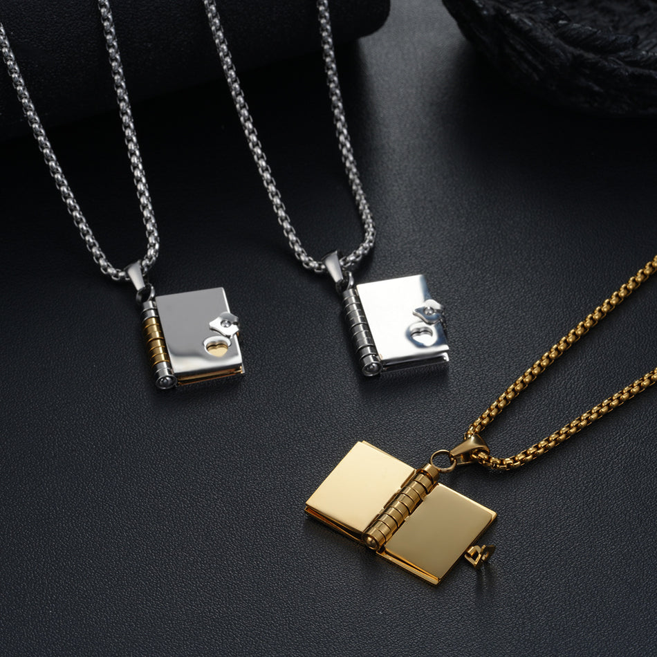 Unisex Titanium Steel Book Love Pendant Hip-Hop Necklace