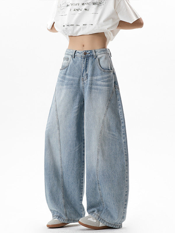 American-Style Patchwork Curved Jeans for Summer to Autumn