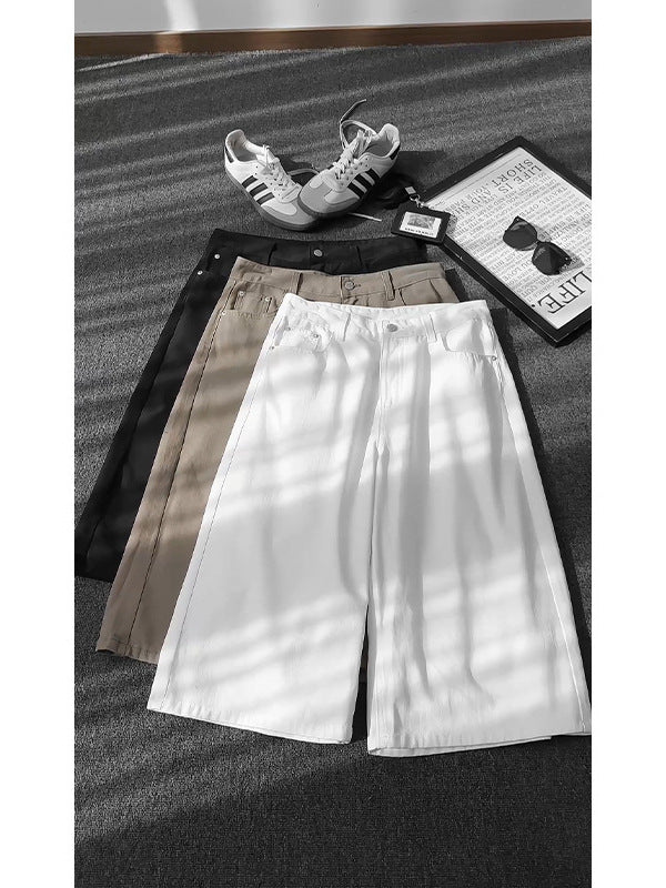 Unisex Pure Cotton American Retro Denim Mid-Length Shorts