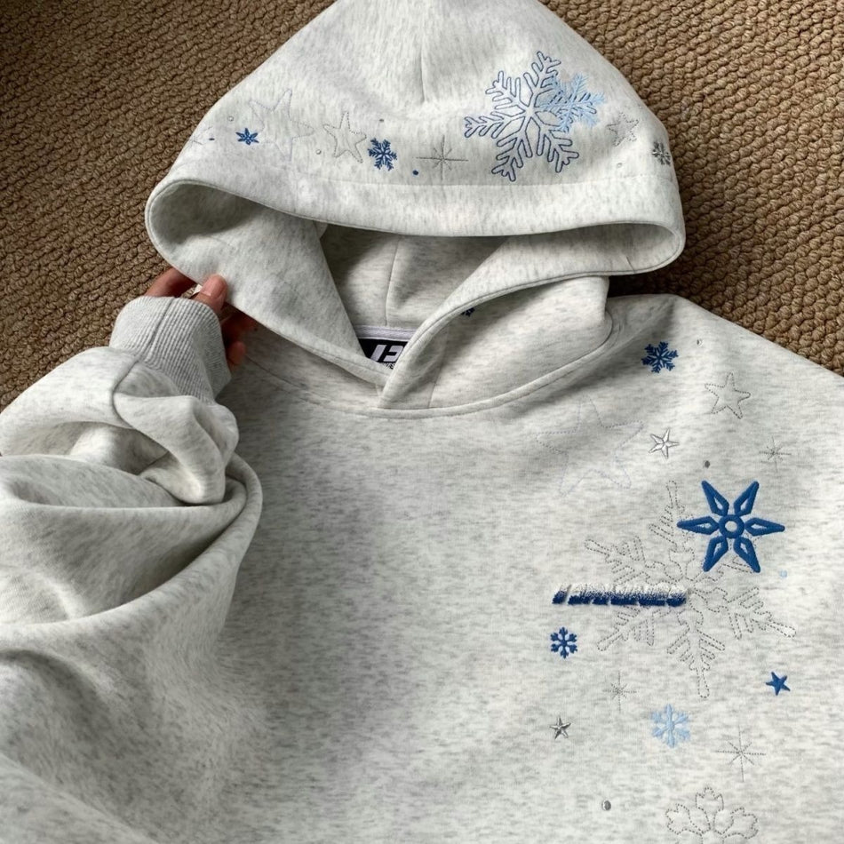 Snowflake Star Embroidered Hooded Sweatshirt for Men