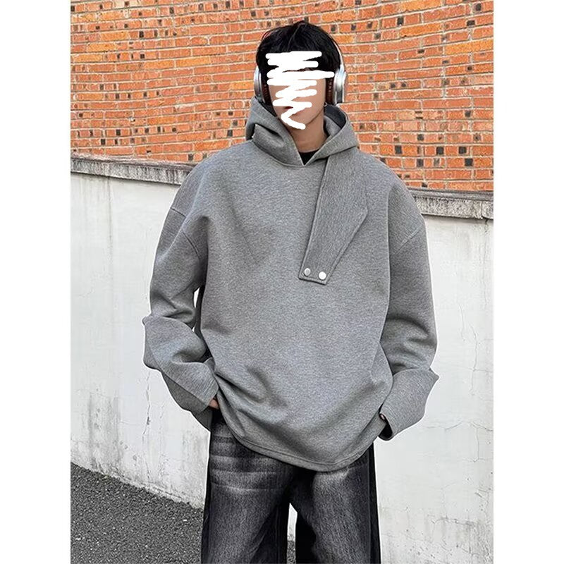 Grey American Retro Hooded Sweatshirt for Boys, Heavy Jacket
