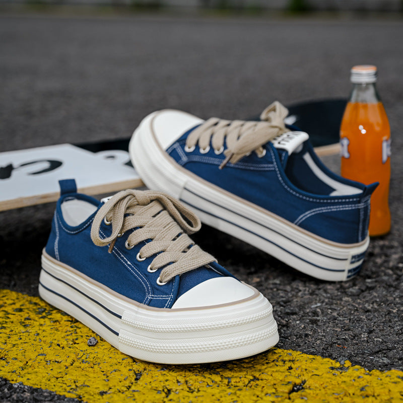 Unisex White Platform Canvas Sneakers with Breathable Thick Sole