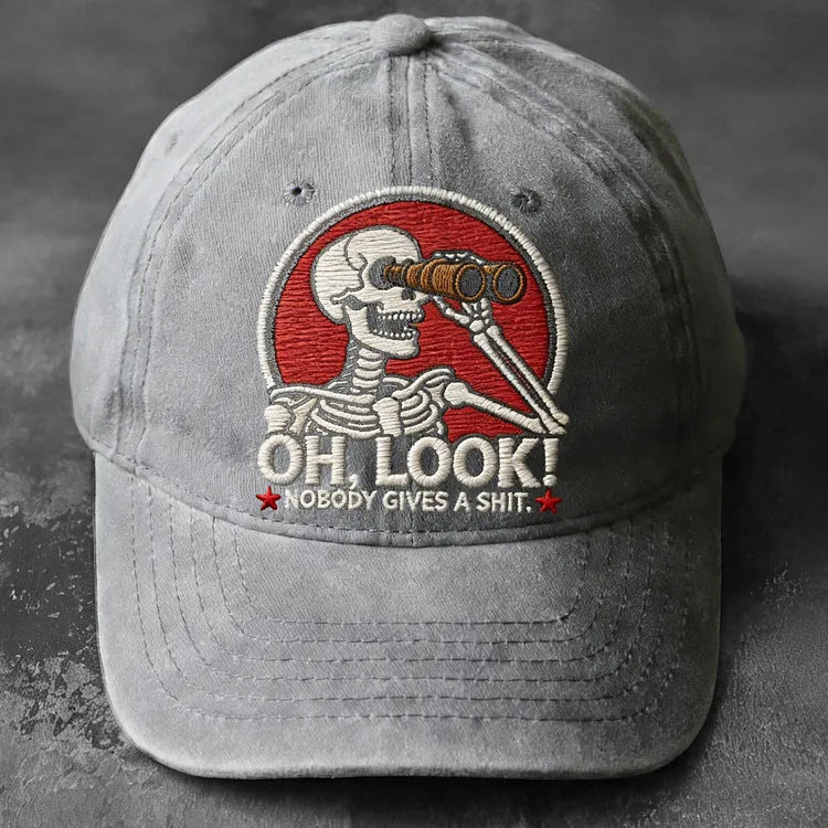 American Street Style Skull Embroidered Washed Baseball Cap