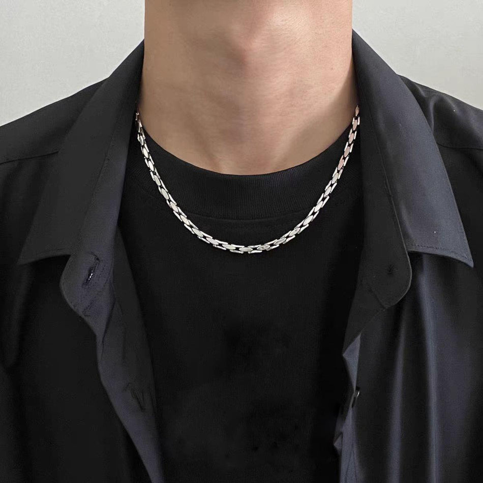 Reverse Scale Titanium Steel Cuban Chain Necklace for Men