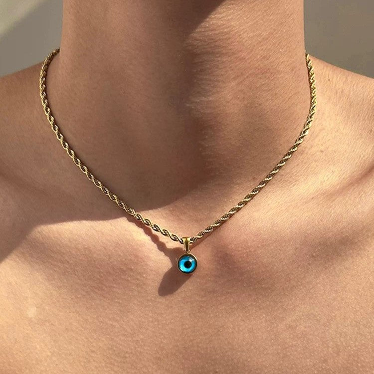 Gold-Plated Evil Eye Twisted Rope Necklace for Men