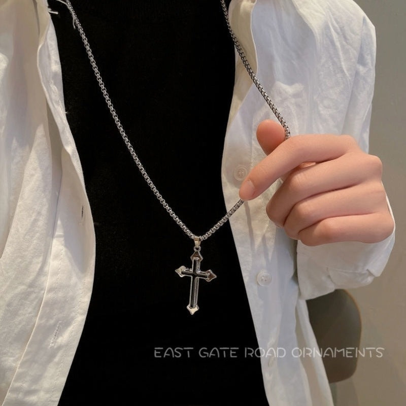 Harajuku Hip-Hop Titanium Steel Cross Pendant Necklace for Men